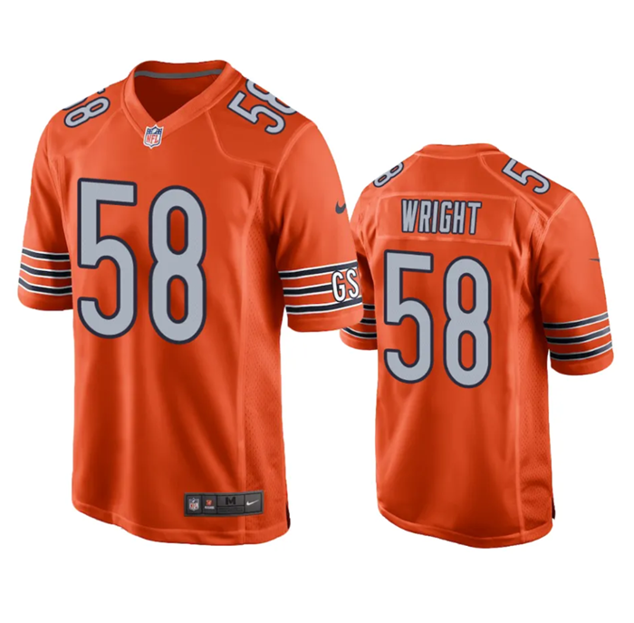 Men's Chicago Bears #58 Darnell Wright Orange Stitched Football Game Jersey - Click Image to Close